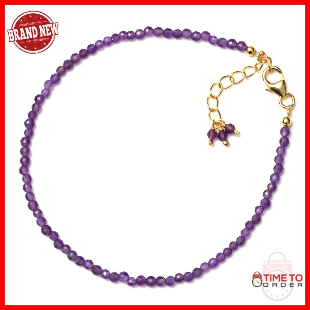 925 Sterling Silver Adjustable Beaded Bracelet with Amethyst Gemstone